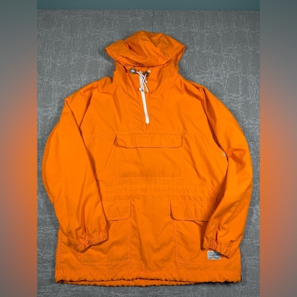 LL Bean Orange Pull Over Long Sleeve Nylon Light Weight Jacket Size Medium